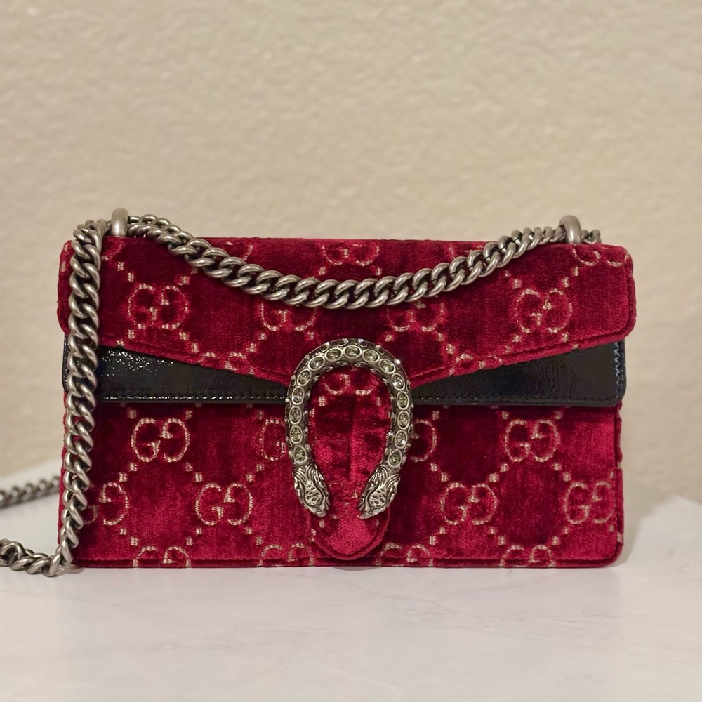 Gucci Red Cipria GG Velvet Dionysus Bag